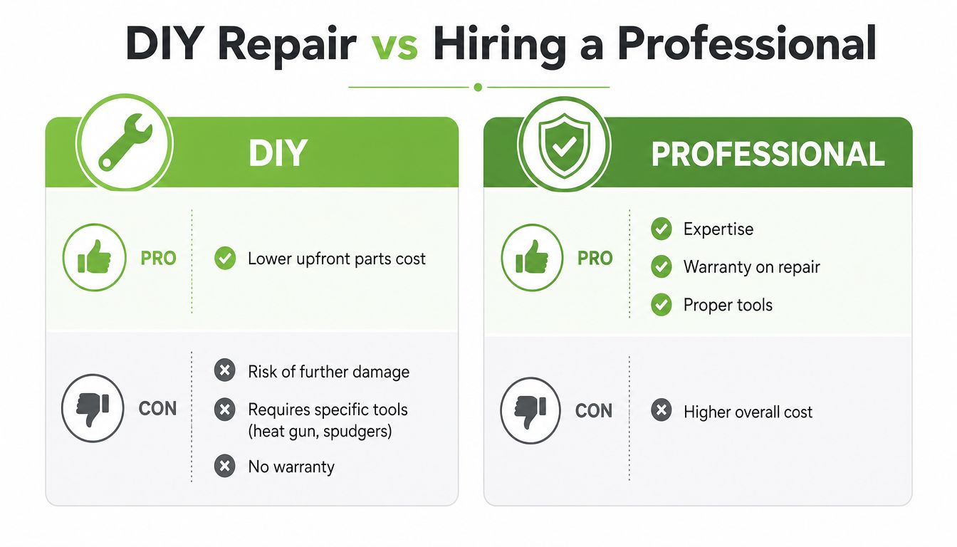 A comparison chart outlining the pros and cons of DIY repair versus hiring a professional service.
